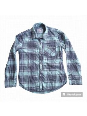 GIRLS Justice Mint Green/Grey Plaid Button Down Shirt Size 8 | Stylish and Comfy